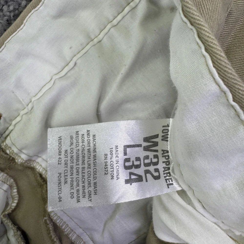 10W Apparel Khakis Pants Mens 32x34 Beige Canvas Straight Workwear Casual